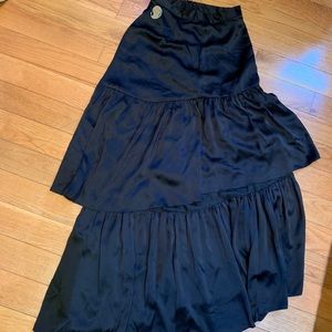 Cynthia Rowley silk midi long black skirt slip